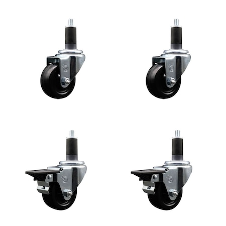 Service Caster 3'' Soft Rubber Wheel Swivel 1-1/4'' Expanding Stem Caster Set 2 Brakes, 4PK SCC-EX20S314-SRS-2-PLB-2-114